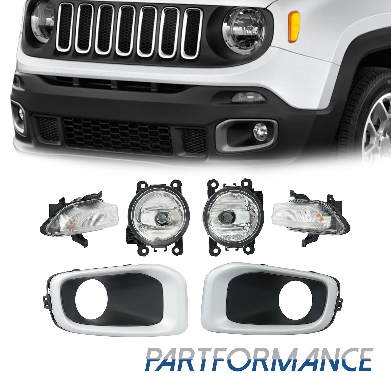 6 Pack DRL Park Turn Signal Fog Light with Cover for for Jeep Renegade 2015-2018- v