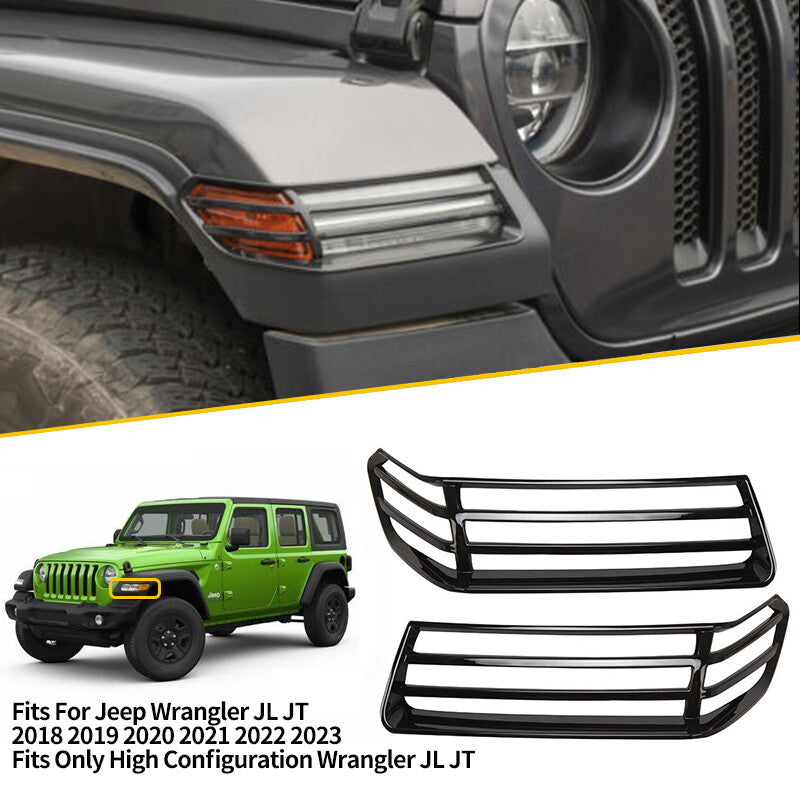2-Piece for Jeep for Wrangler 2018-2024 Gloss Black Front Wheel Arch Light Cover Trim - n