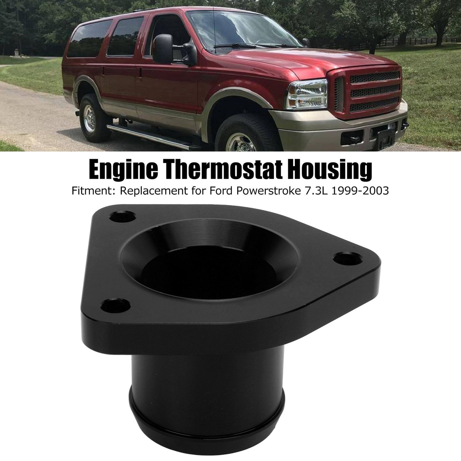 (Black)Engine Thermostat Housing Billet Thermostat Housing 6061 Billet Aluminum Q
