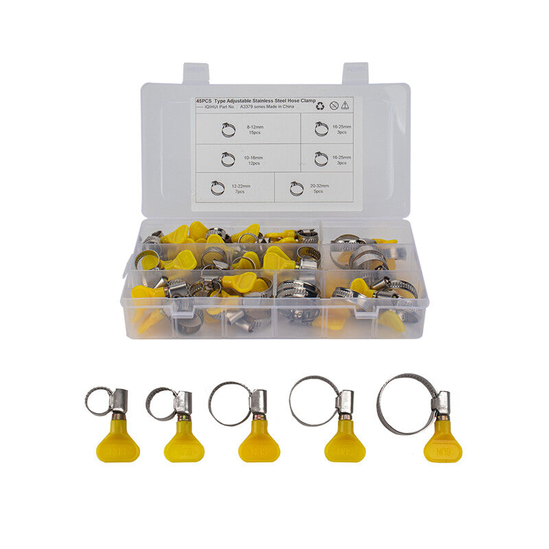 45-piece pack of key-type hose clamps, stainless steel clamps, 8mm-32mm adjustable. n