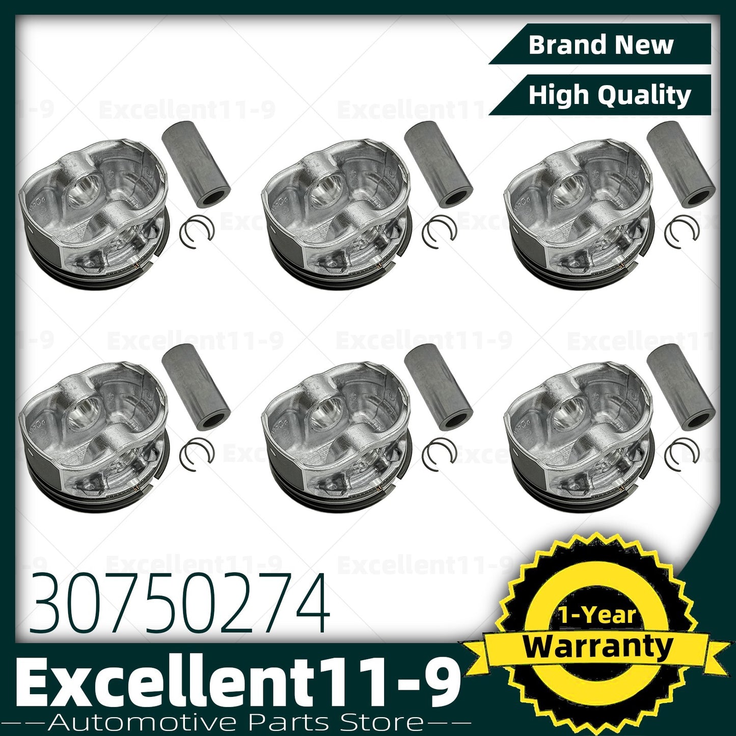 6-piece 3.2L piston kit suitable for 2007-2014 for Volvo S80 V70 XC60 XC70 XC90 B6324S B6324S5- n