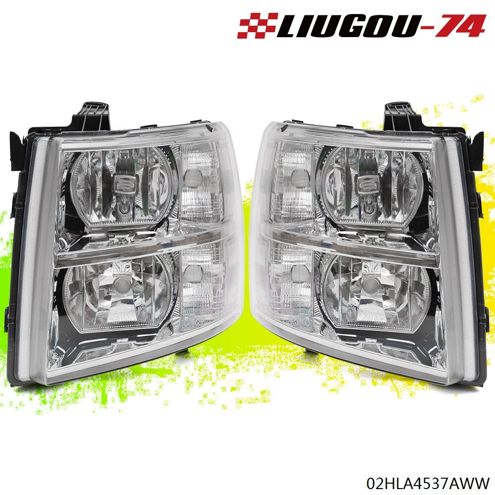 Fits 07-14 for Silverado for CHRome Housing Corner Reflector Headlights - v