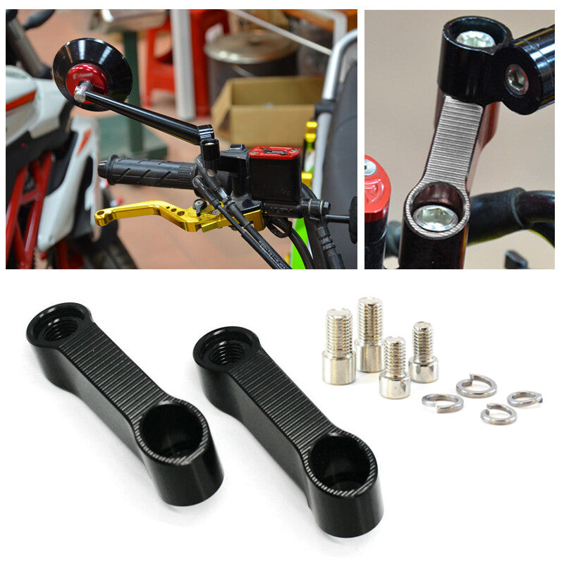 A pair of motorcycle/bicycle mirror mount megaphone extender adapters, 8mm/10mm left + right - n