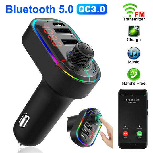 Wireless Adapter FM Transmitter MP3 Radio 2 USB Charger Car Kit for Bluetooth 5.0 Q