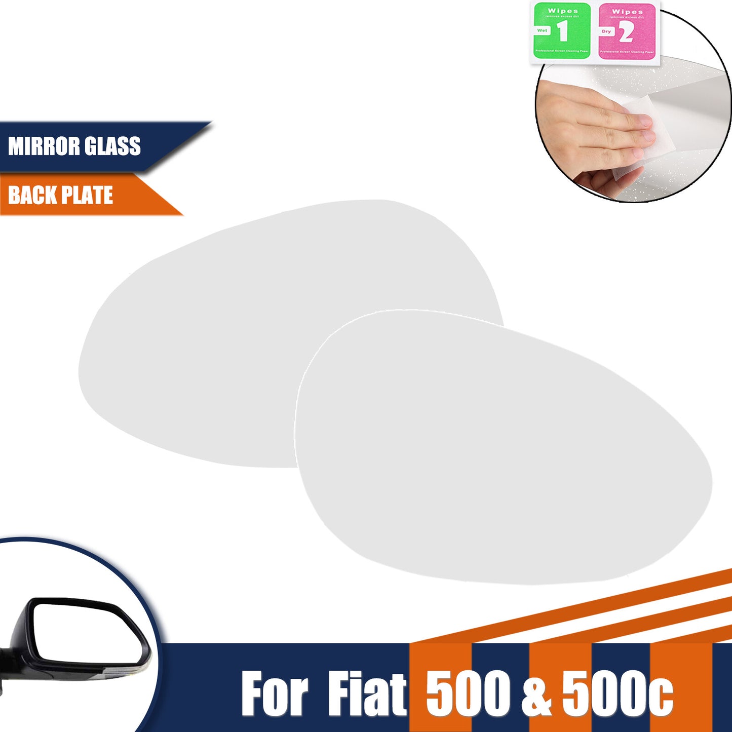 for Fiat 500 500c 2007-2023 Right & Left Side Heated Wing Mirror Glass Door Side