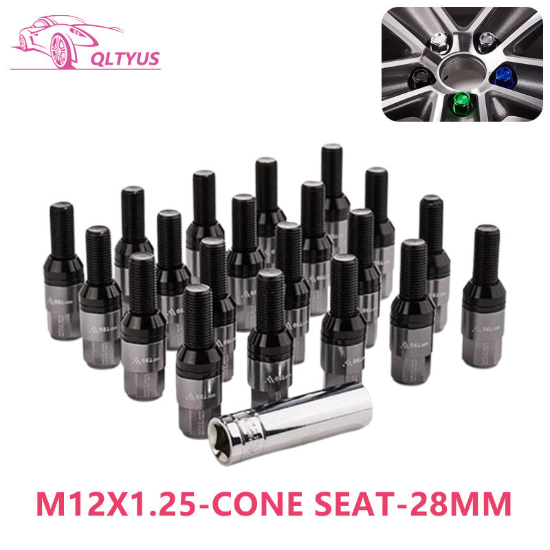 20-pack 28mm M12x1.25 wheel lug bolts with tapered for seat studs for Jeep , for Chrysler , and for Dodge .