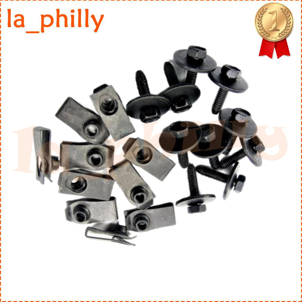 20 Pcs M6-1.0 x 25mm Long- 10mm Hex Body Bolts  U-nut Clips Fit For Truck Black