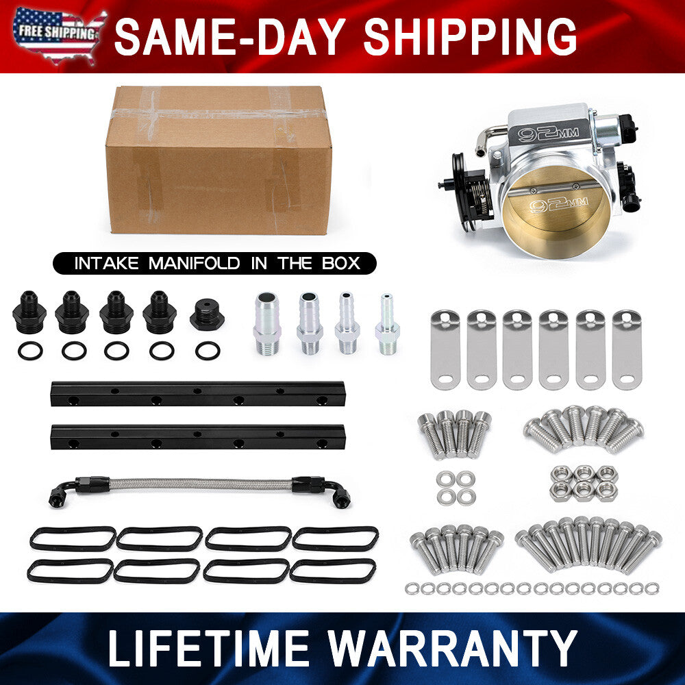 For LS1 LS2 LS High Profile 92mm Intake Manifold+ Fuel Rail Throttle Body Silver