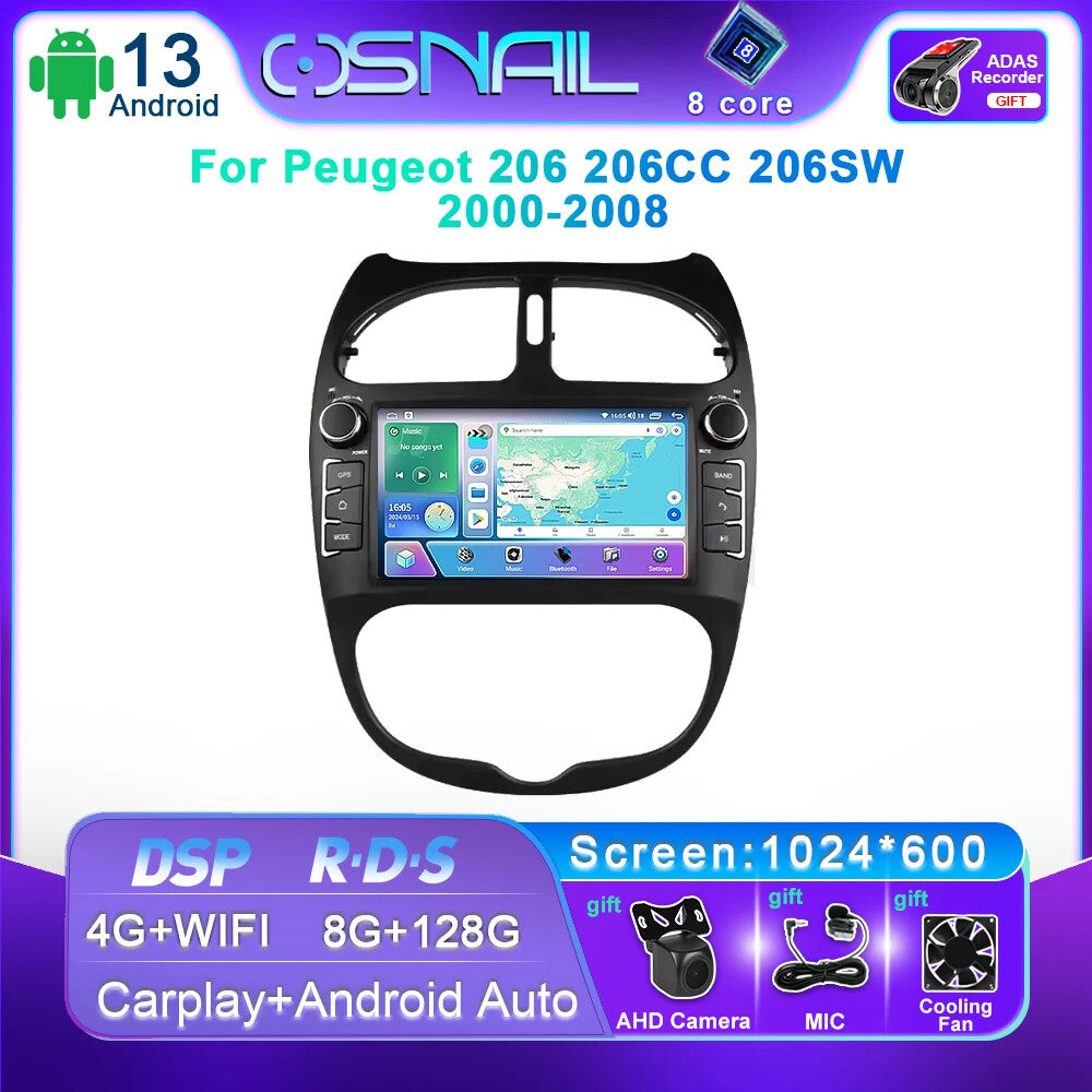 Android Car Radio for PEUGEOT 206 206CC 206SW 2000-2008 GPS Video Player Screen