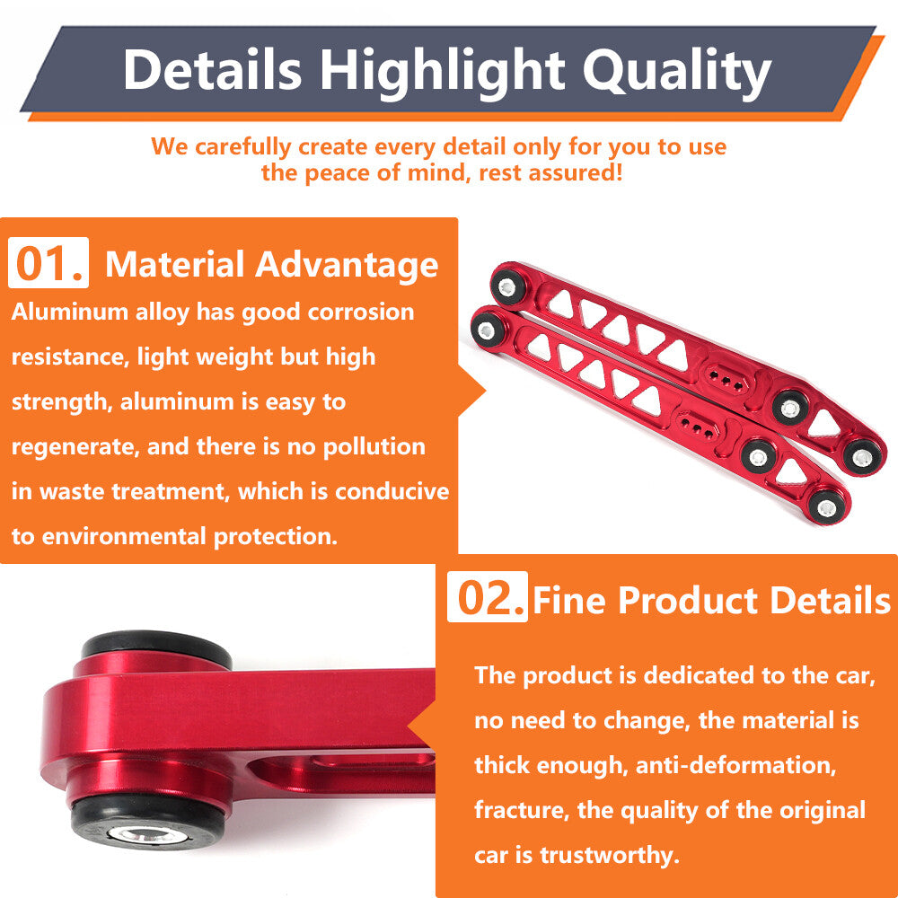 1 Pair Red Rear Lower Control Arm Red Billet For 96-00 EK DX SI w/ Bushing Q