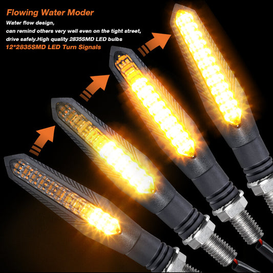 4x Motorcycle Turn Signal Indicator Lights Sequential LED Brake Lamp DRL Blinker