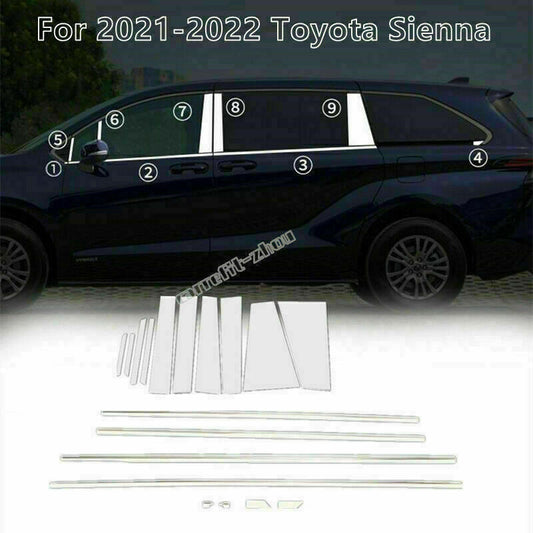 18p for Toyota for Sienna 2021-2023 Chrome Car Window StripsPillar Post Cover Trim