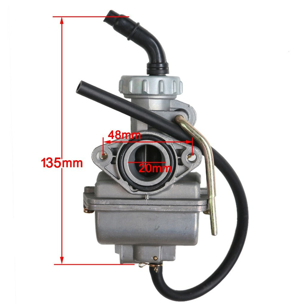 The PZ 20mm carburetor is suitable for Taodao Baja Go go-karts and scooters with capacities of 50cc, 110cc, and 125cc.