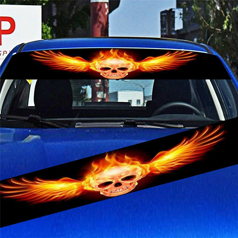 Car Front Windshield Sunshade Decal Window Yellow Eye Skull Sticker Waterproof