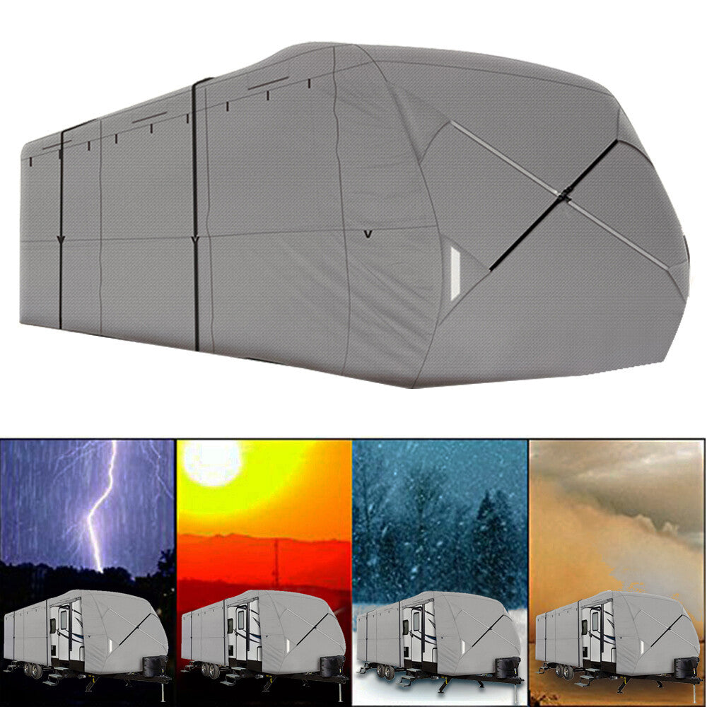 Suitable for 22-24 ft campervans, travel trailers, and RVs. Waterproof, UV-resistant, non-woven fabric cover. n