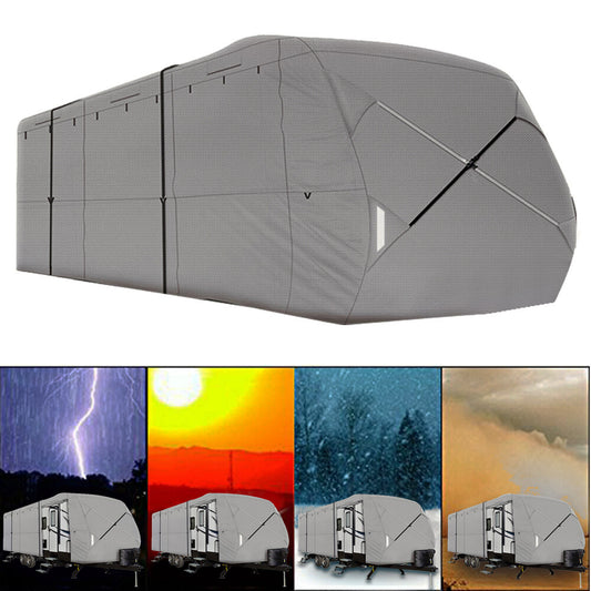 Suitable for 22-24 ft campervans, travel trailers, and RVs. Waterproof, UV-resistant, non-woven fabric cover. n