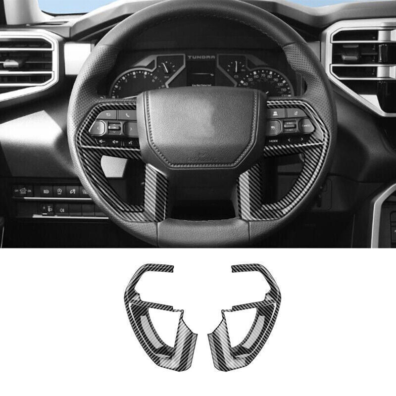 2P Carbon Fiber Look Steering Wheel Decor Frame Trim for Toyota Tundra 2022-2024