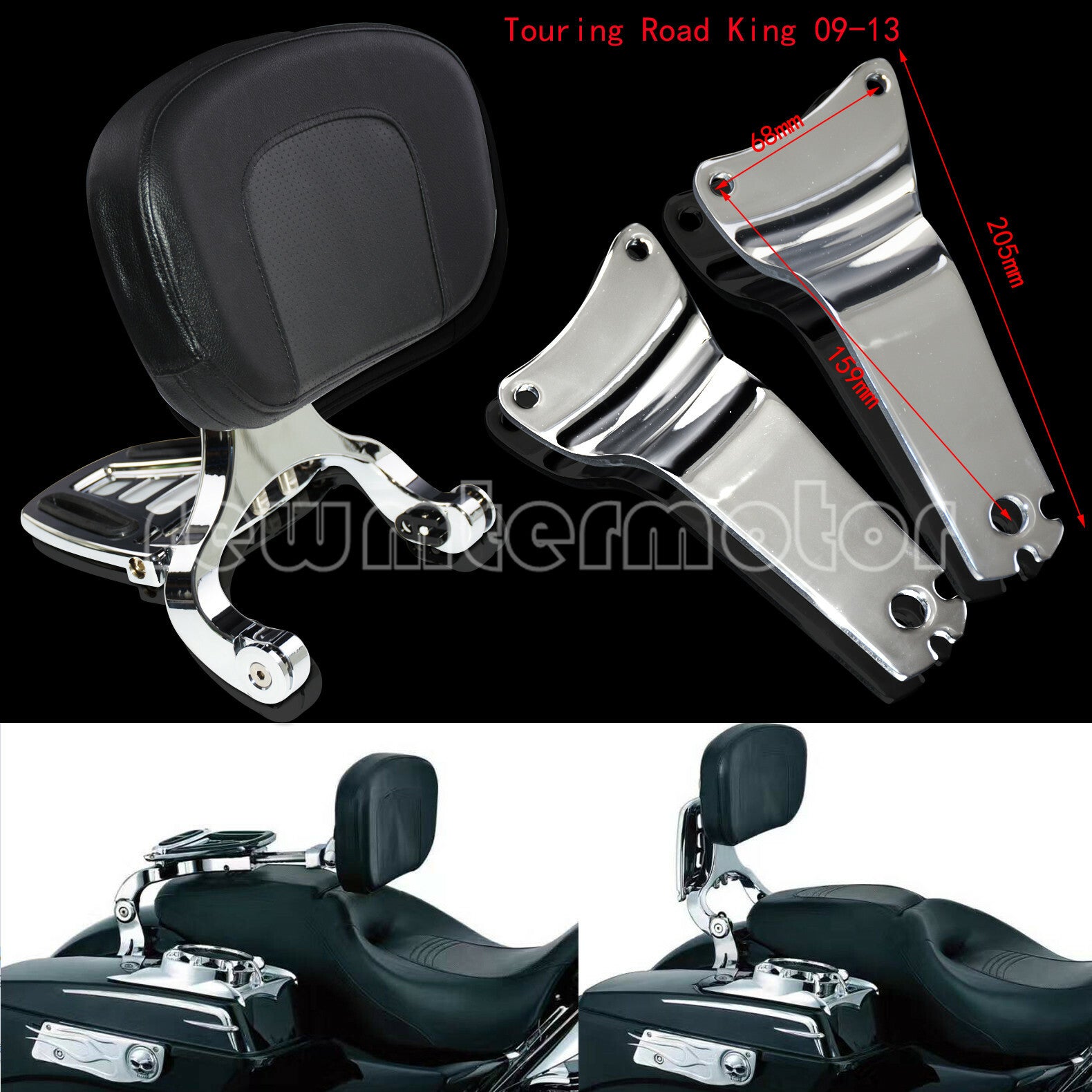 Adjustable Driver  Passenger Backrest Fit for Harley Touring Road King 09-13