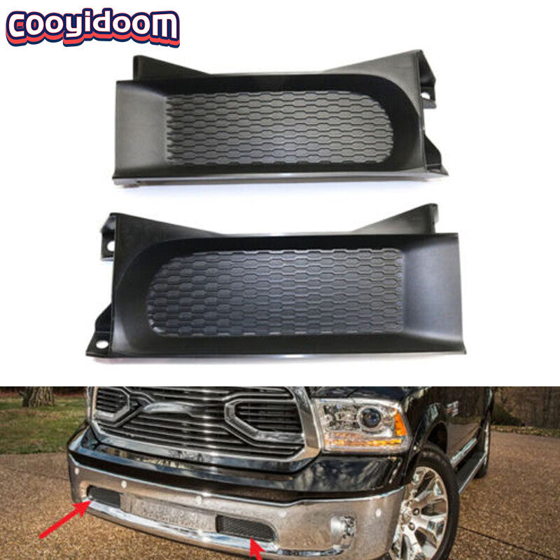 Pair front bumper decked fog lamp covers ABS for Ram 1500 2013-2018