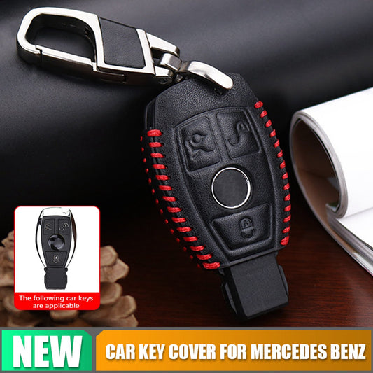Leather car keychain case holder for Mercedes-Benz remote control 3 buttons Q