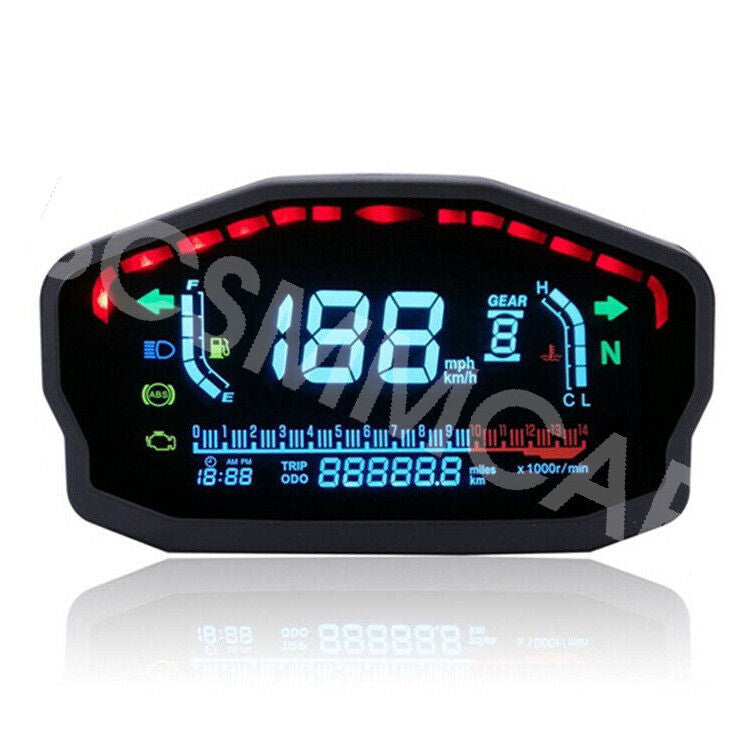 1Universal Motorcycle Speedometer Digital Gauges Odometer Tachometer W/ Sensor n