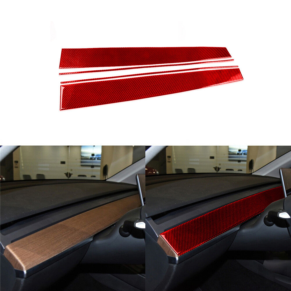Red Carbon Fiber Center Console Dashboard Panel Cover Trim for Tesla Model 3/Y