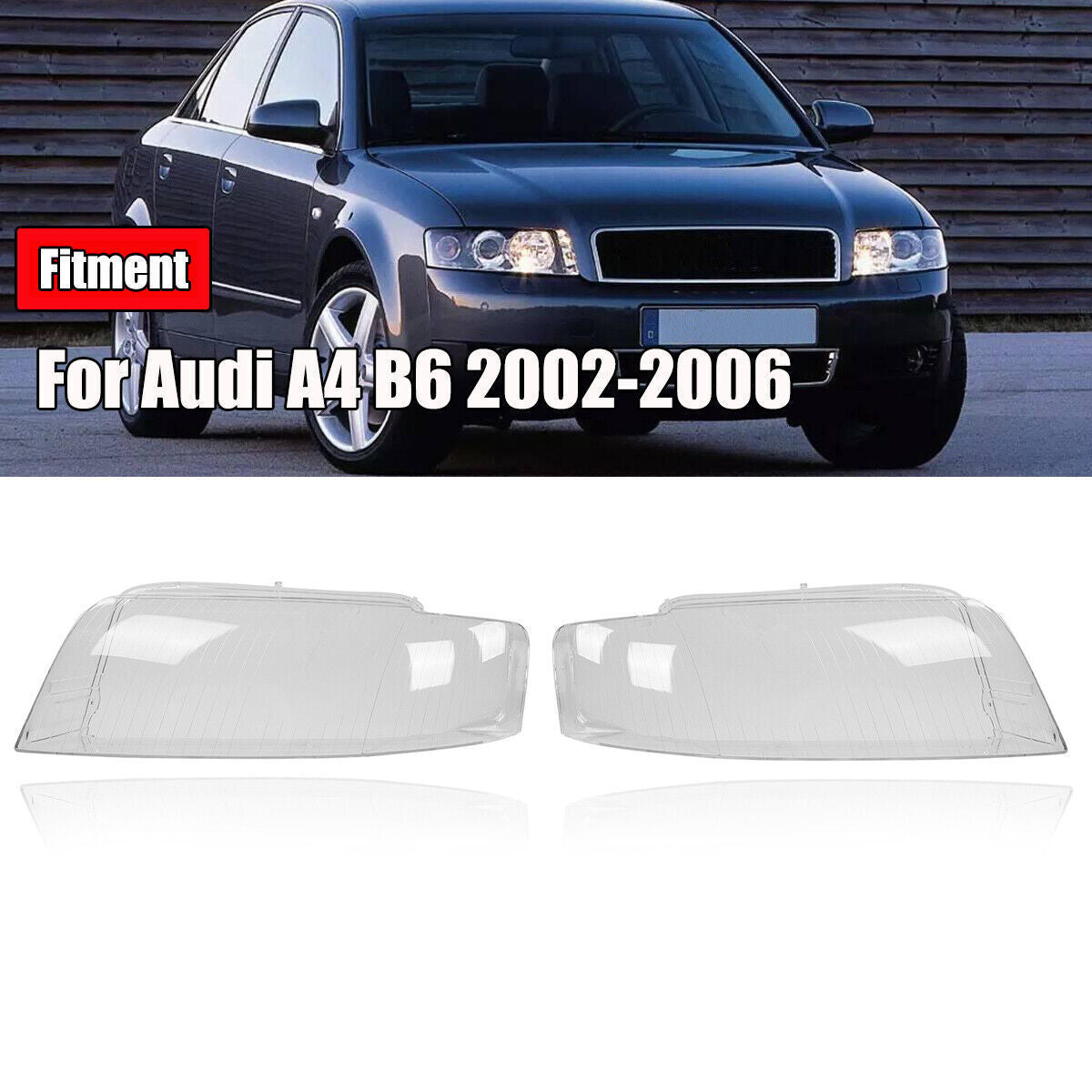 Pair Left + Right Headlight Headlamp Clear Lens Cover for Audi for A4 B6 2002-2005 Q