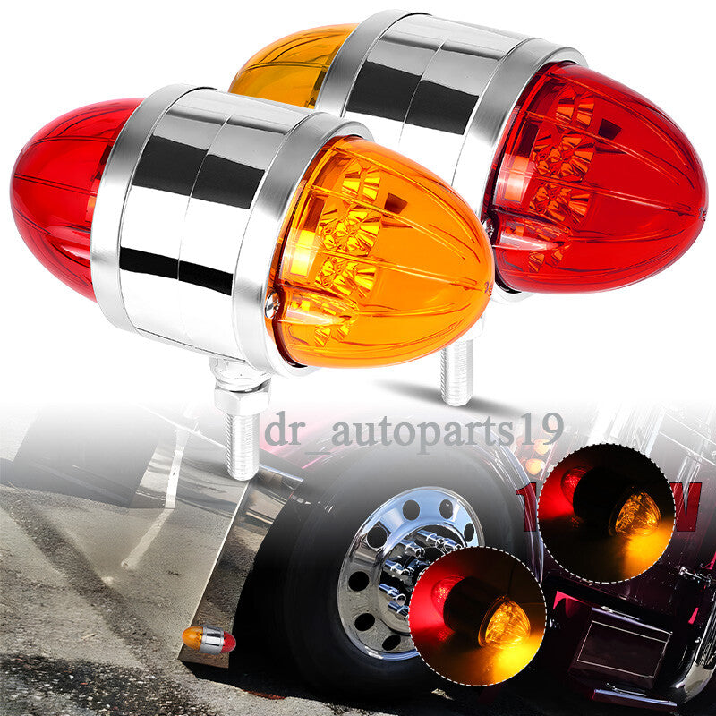 2X Red/Amber LED Double Face Fender Marker Light Turn Signal Semi Truck Trailer
