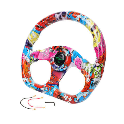 Universal 13 325mm Racing Graffiti Pattern Flat Steering Wheel with Horn Button
