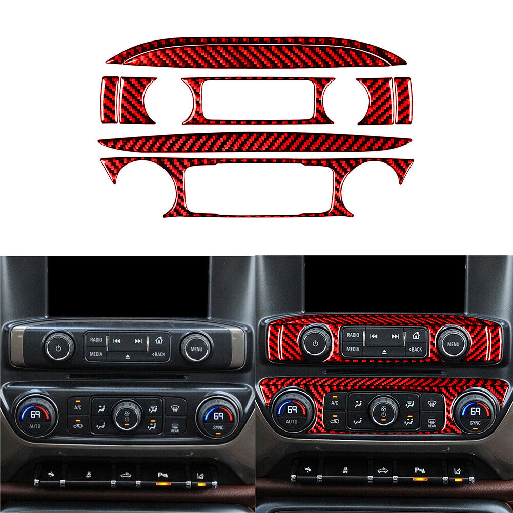 Red Carbon Fiber Below Center Console Trim For Silverado for GMC for SIERRA 2014-2018 -B