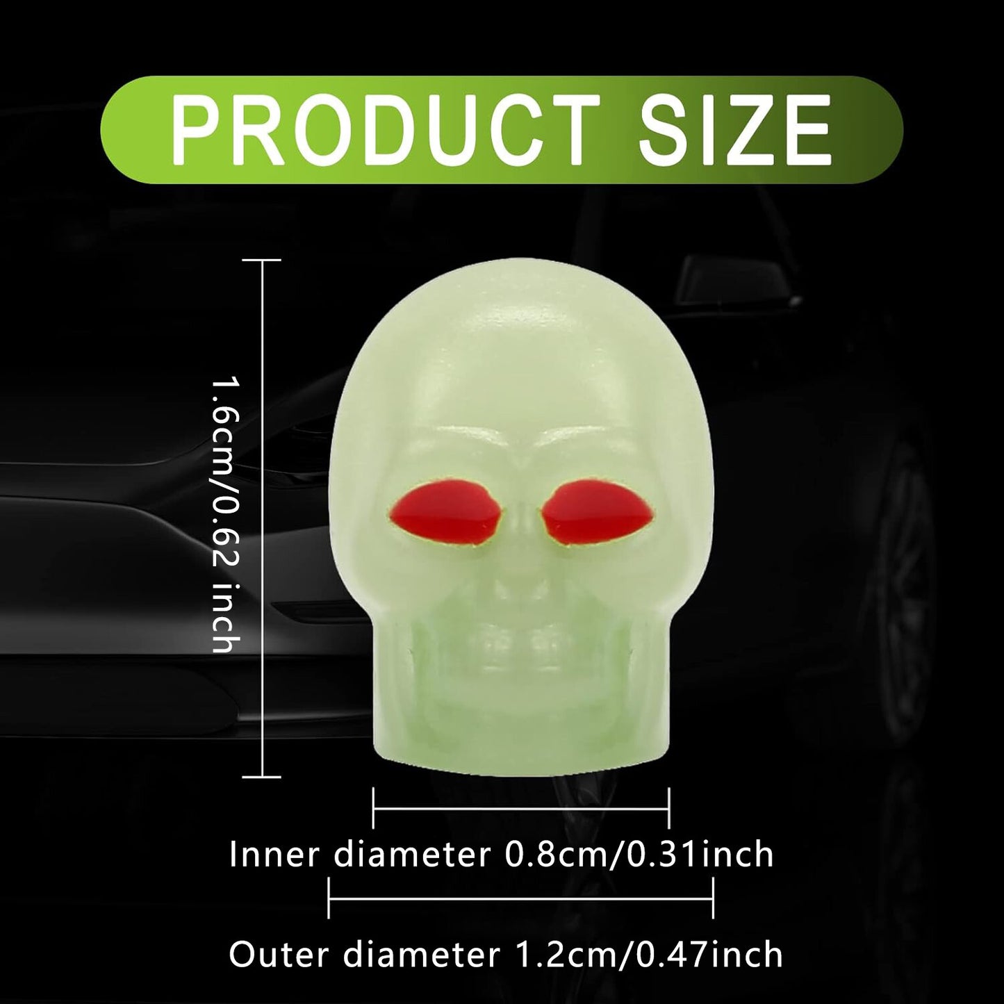 4Pcs Skull Car Motorcycle Bike Wheel tire valve Cover fluorescent Luminous Q