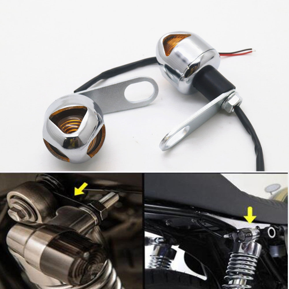 LED Chrome Turn Signal Light Rear Shock Bracket Relocater Holder Cafe Racer Q