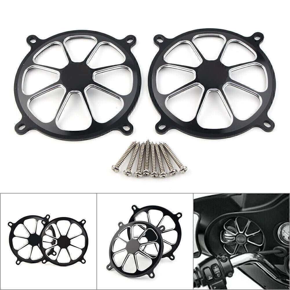 Black Front Audio Fairing Mount Speaker Grill Cover for Harley Touring 96-13 Q