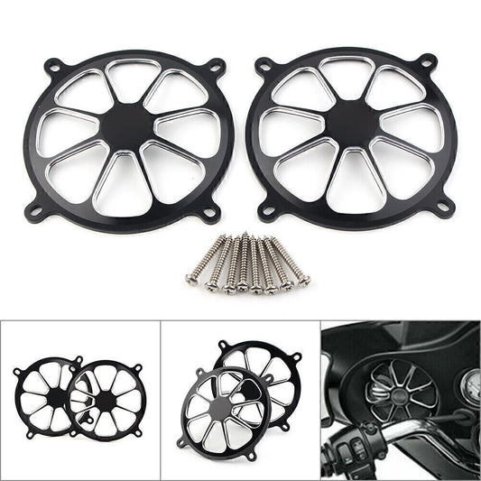 Black Front Audio Fairing Mount Speaker Grill Cover for Harley Touring 96-13 Q