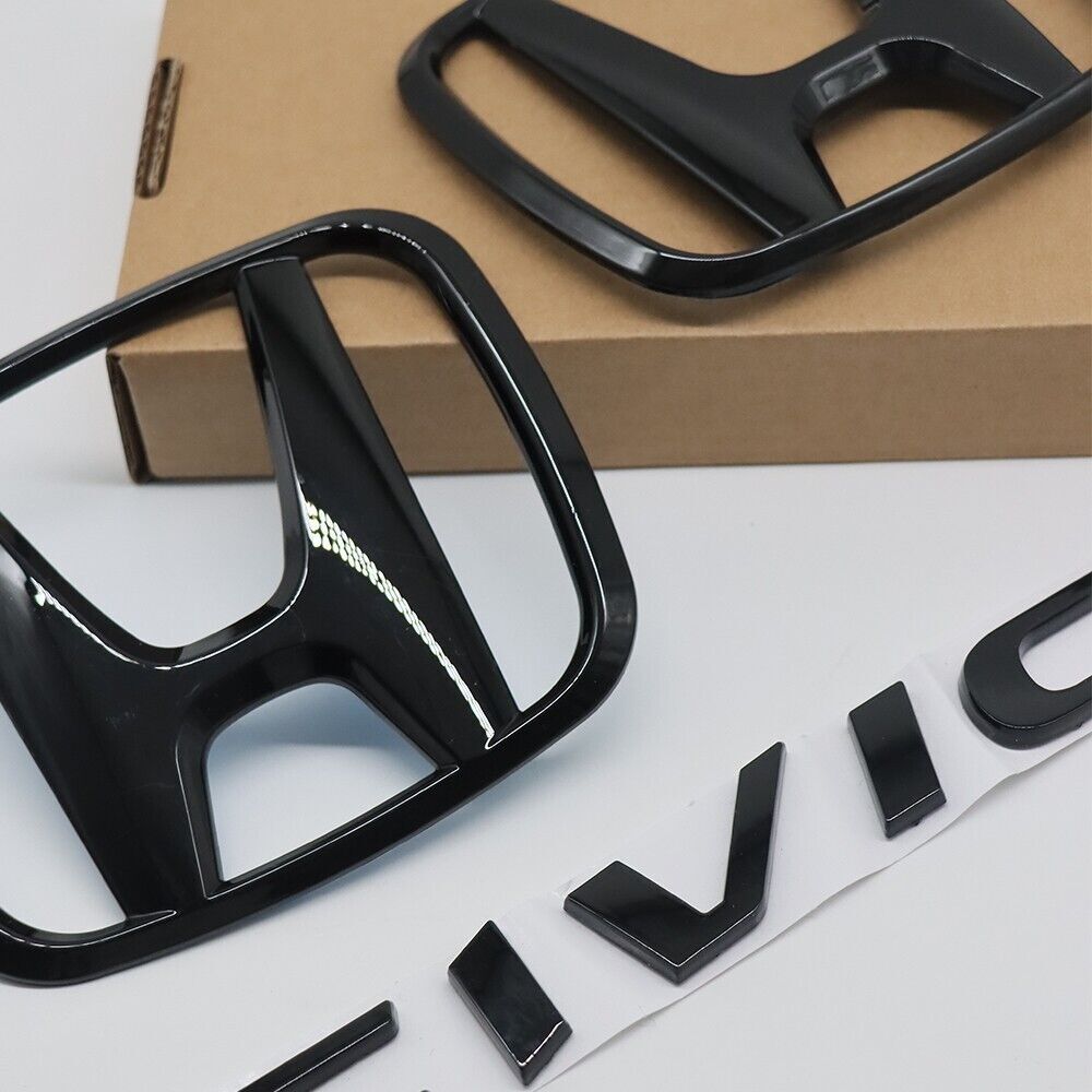 GLOSS BLACK EMBLEM BADGE Sticker Front  Rear KIT For H+ for CIVIC FC FK 2015-2021