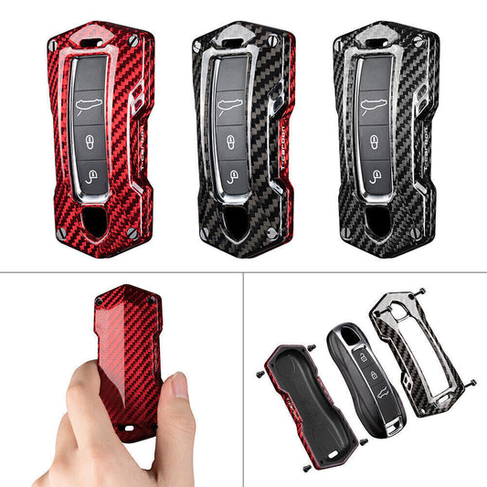 Carbon Fiber Style Car Key Fob Case Cover Fit 2017-2018 for Porsche for Cayenne for Panamera Q