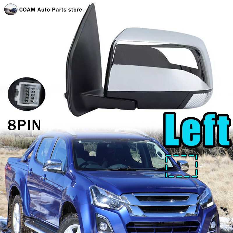 The left-side door wing mirror is electrically folding and is compatible with 2012-2018 for ISUZU D-MAX models.