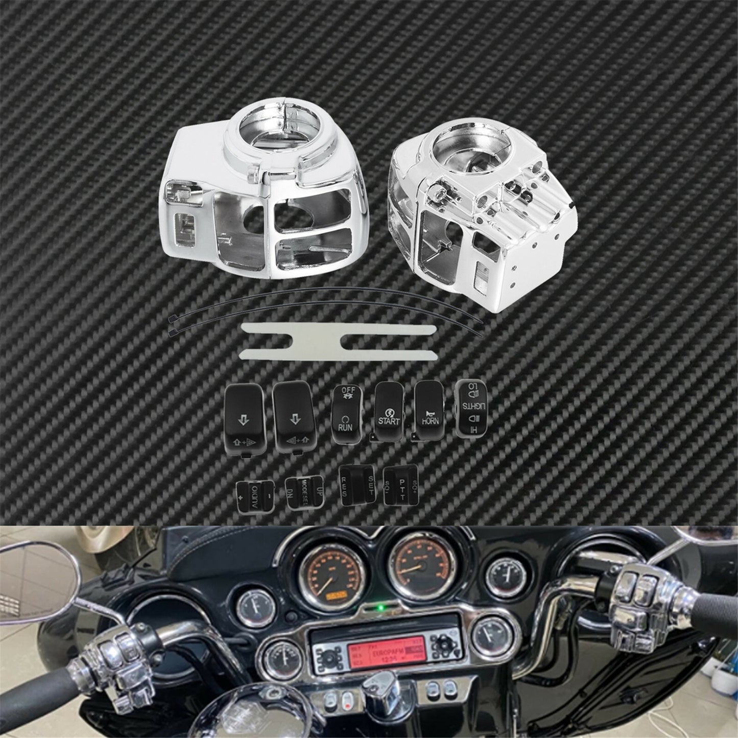 Chrome Handlebar Control Switch Housing Cover + Cap Buttons for Harley Touring Q