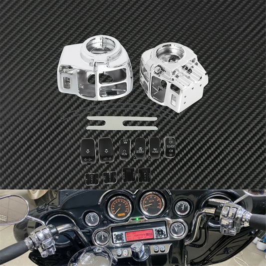 Chrome Handlebar Control Switch Housing Cover + Cap Buttons for Harley Touring Q