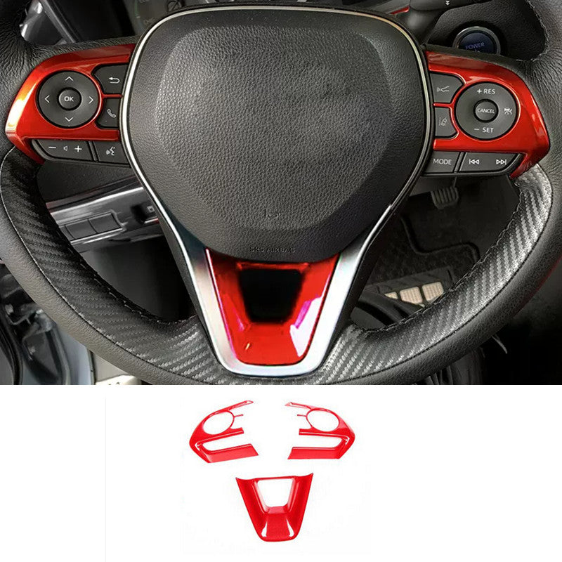 Red ABS Steering Wheel Decor Frame Trim 3PCS for Toyota for Corolla 2019-2024