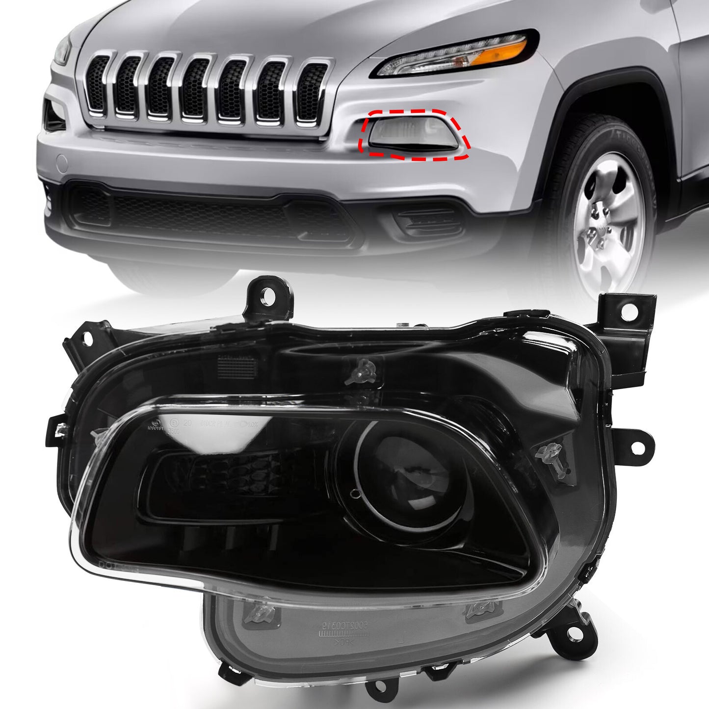 For 2014 - 2018 for Jeep Cherokee Halogen Black Headlight Headlamp Driver Left LH v