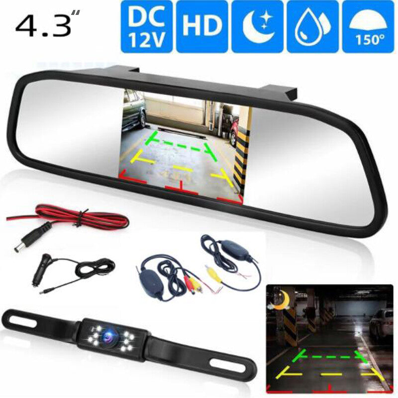 4.3-inch Car Reverse Parking Mirror Dashcam with Camera + Cigarette Lighter n