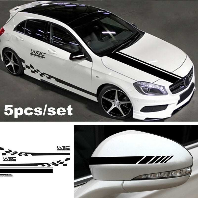 5x Car Racing Black Stripe Graphics Hood Side Body Vinyl Decal Sticker Accessory