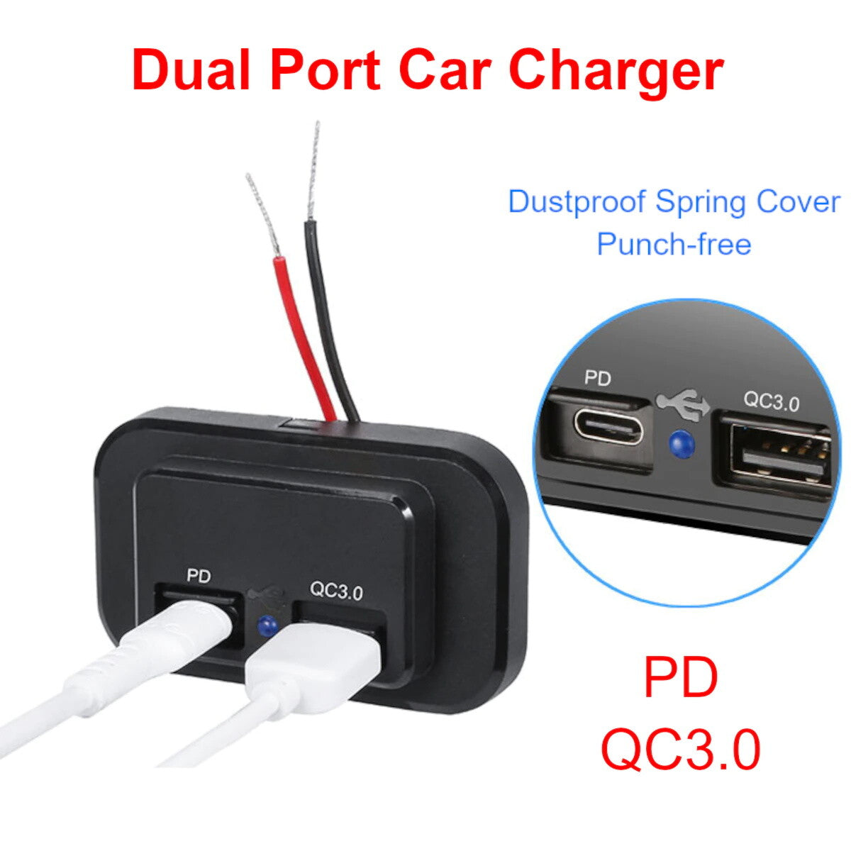 PD Type-C USB Port Car Fast Charger Socket Power Outlet Panel Mount Waterproof n