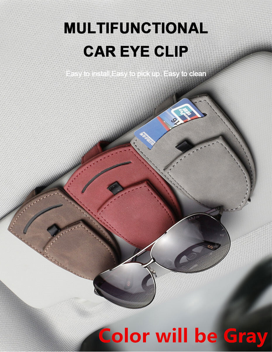 Car Sun Visor Glasses Clip Gray Sunglasses Cards Holder For Interior Accessories