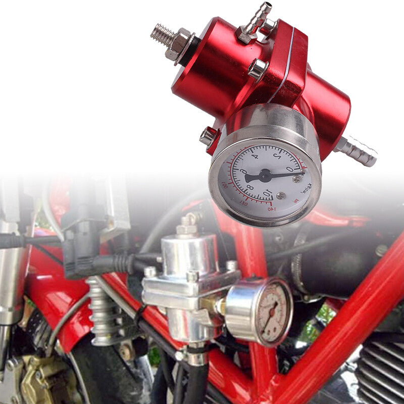 Adjustable Fuel Pressure Regulator With Gauge Hose 0-140 PSI 6AN FPR Kit Red