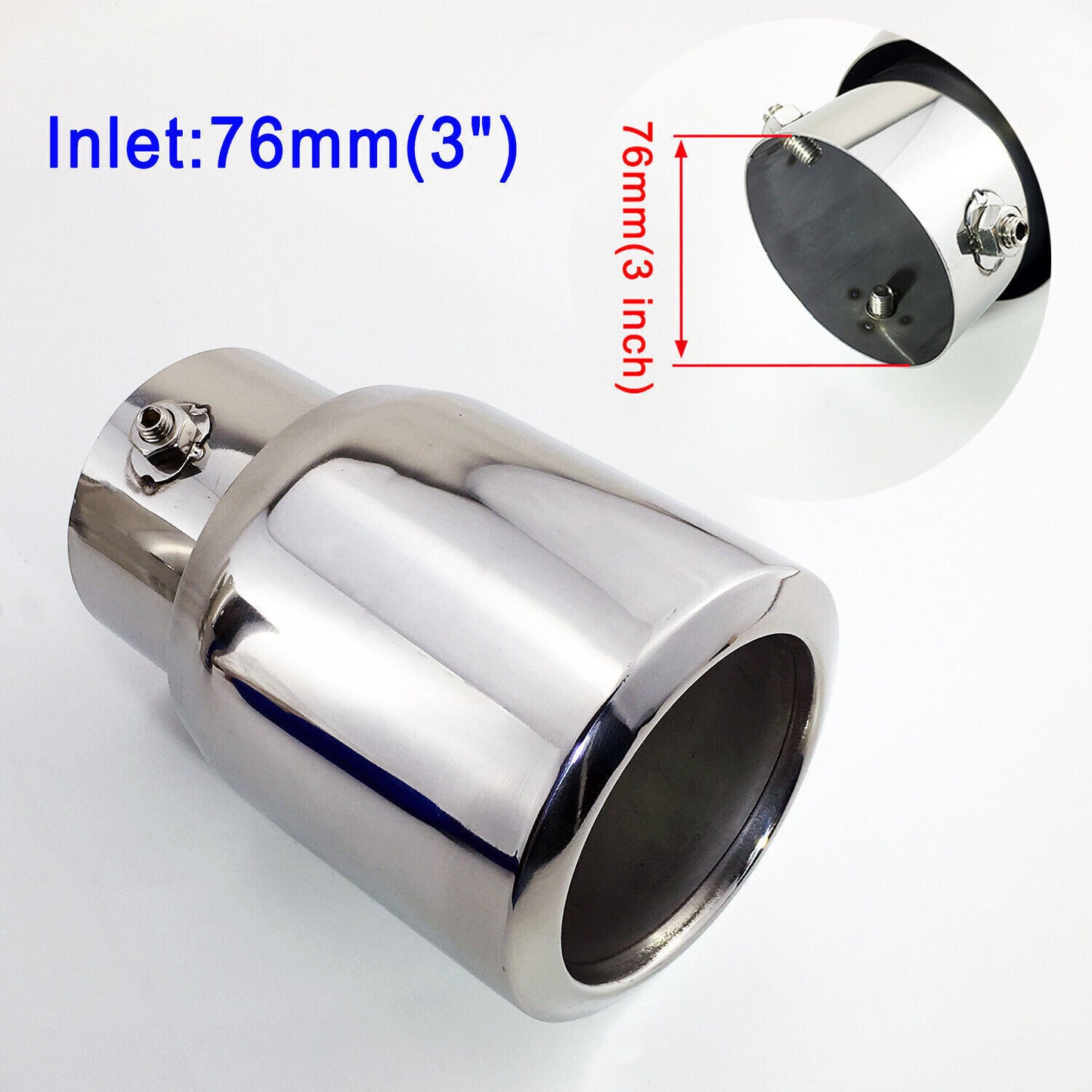 Silver Accessories 76mm 3 Inlet Tail Pipe Muffler Exhaust Throat Tip Trim 1X