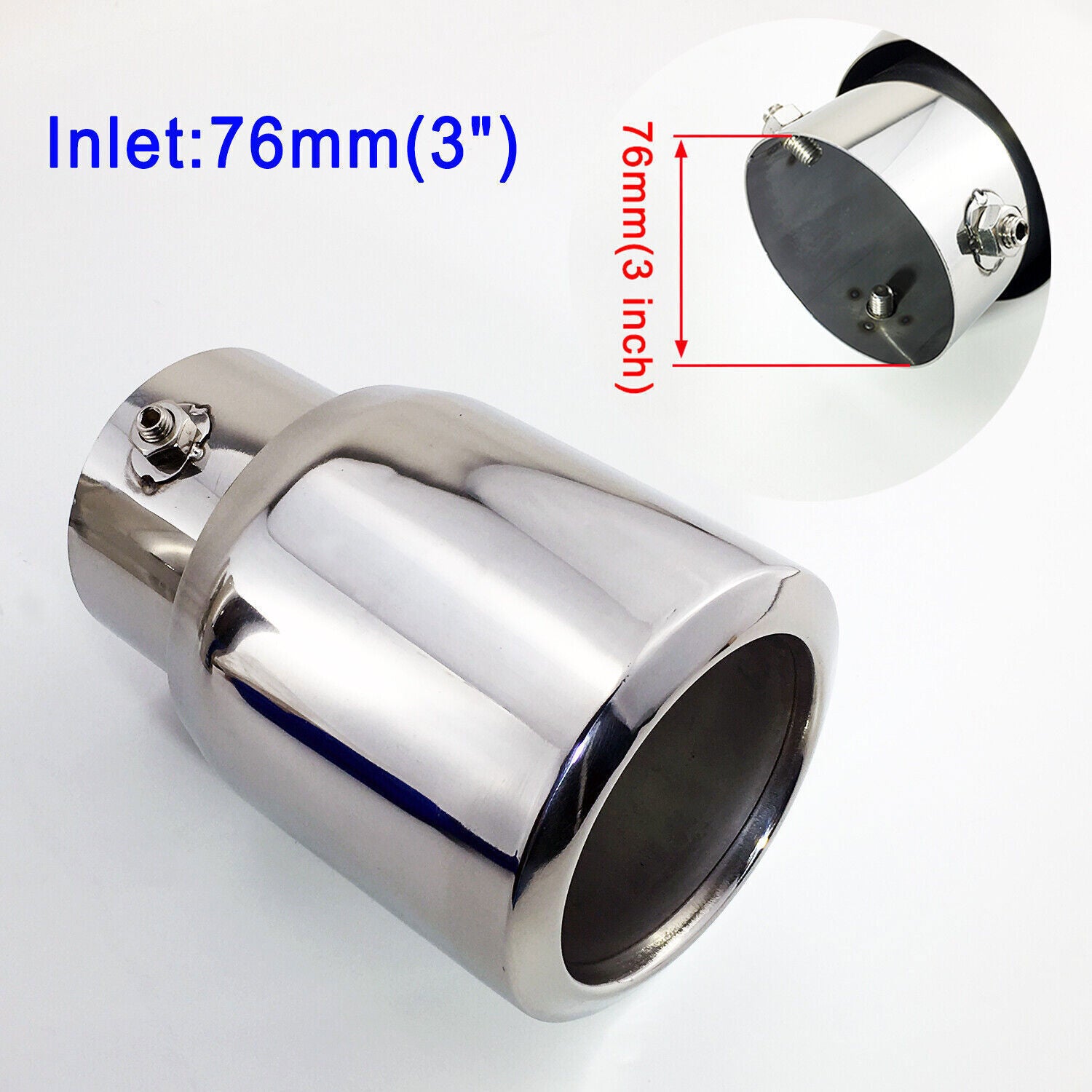 Silver Accessories 76mm 3 Inlet Tail Pipe Muffler Exhaust Throat Tip Trim 1X