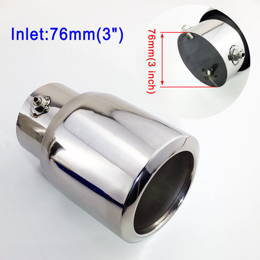 Silver Accessories 76mm 3 Inlet Tail Pipe Muffler Exhaust Throat Tip Trim 1X