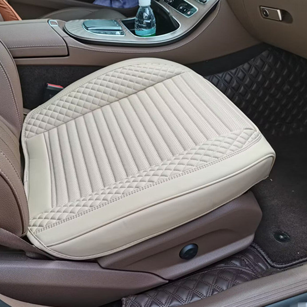 Car Front for Seat Cover Breathable Leather Cushion Full Surround Protector Beige